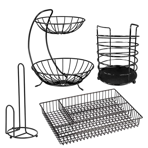 Yas-Stainless Steel Cutlery Divider Fruit Basket and Towel Holder Combo