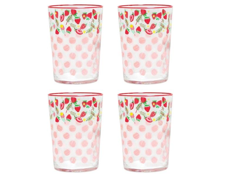 Drinking Glasses with Strawberry Print - Fun and Fruity Design 510ml - 4-Pack