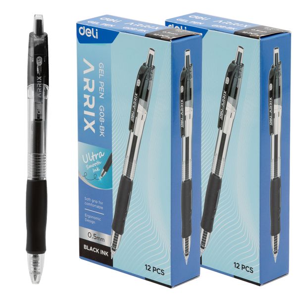 Deli Retractable Gel Pens Neutral Blue Fine 0.5mm Bullet Point - 24 Pack