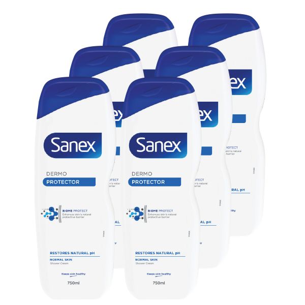 Sanex Dermo Protector Shower Gel - Body Wash, Bulk Offer - 6 x 750ml