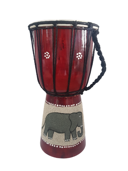 Djembe Hand Drum Hand Painted - Sand &amp; Paint Elephant 30cm