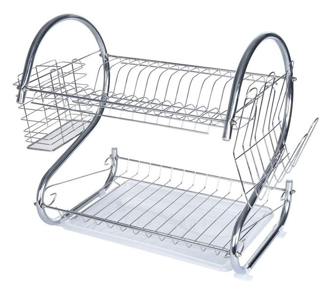 2 Tier Stainless Steel Dish Drying Rack - Kitchen Dishes Drainer Organizer