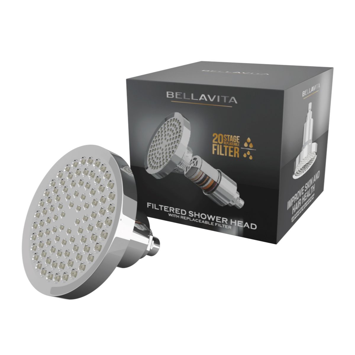 Bellavita Filtered Shower Head with 20-Stage Filtration - Chrome Finish