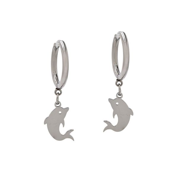 Steel My Heart Waterproof Stainless Steel Dolphin Drop Hinged Hoop Earrings