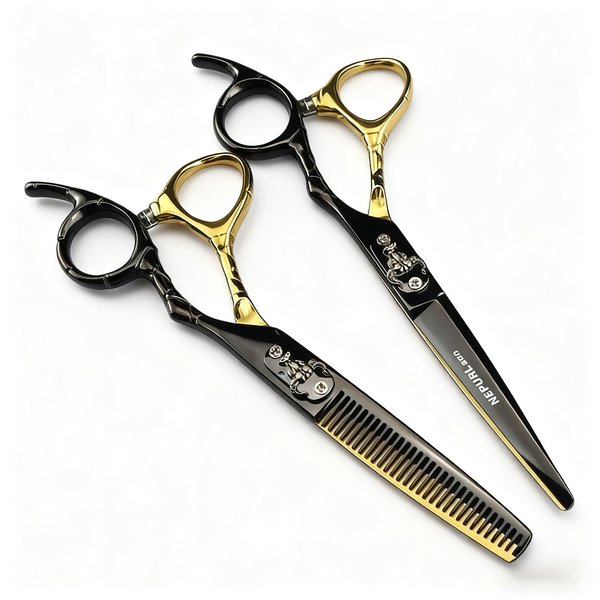 Bull Head Style Professional Hairdressing Scissors Set Gold 6.0 Inches