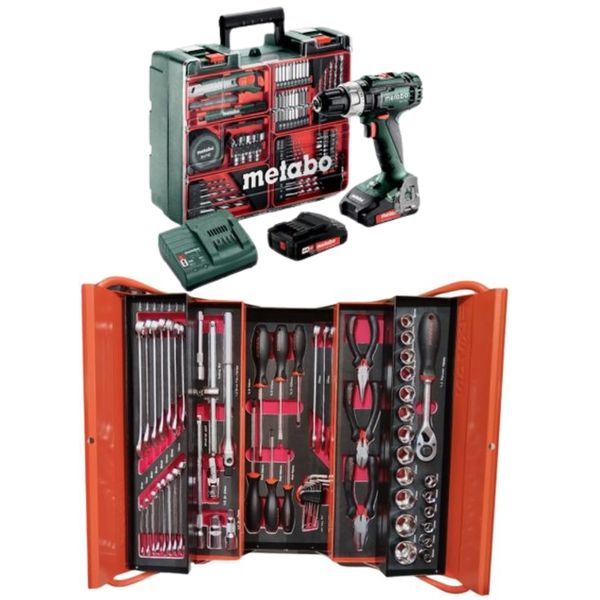 Fixman - 62Pce Mechanic Tool Box &amp; Metabo Cordless Hammer Drill - SB18L Set