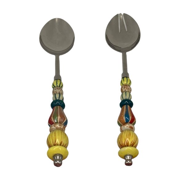 Salad Servers 2 Piece Set Colourful Beaded Handle
