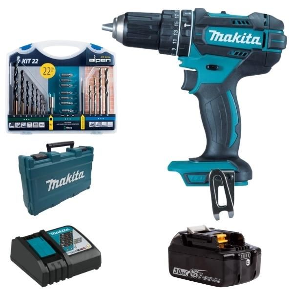 Makita - Cordless Impact Drill Kit DHP482ZJ and Alpen Drill Bits (22 Pieces)