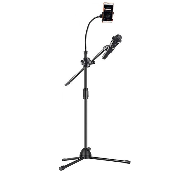 Microphone Floor Stand, with Phone Holder Height Adjustable