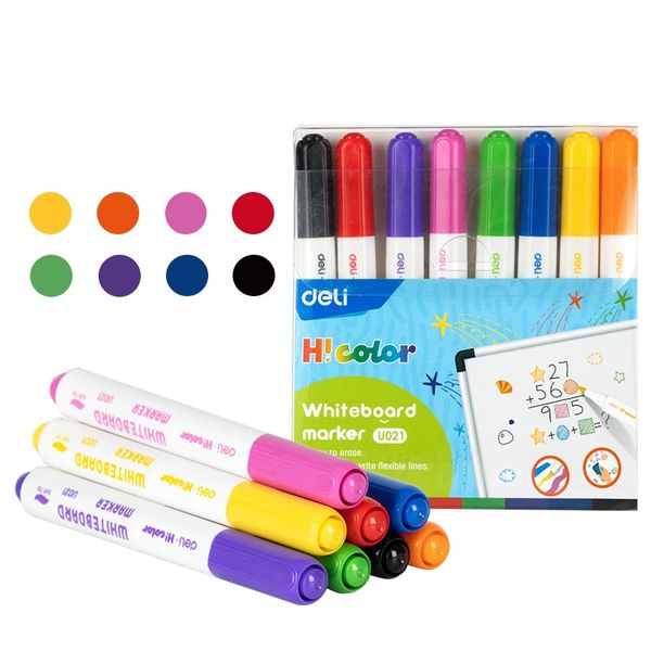 Deli Whiteboard Maker Soft Tip 8 Colors Assorted