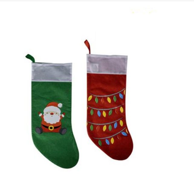 Christmas Felt Stockings With Print 40cm x 2