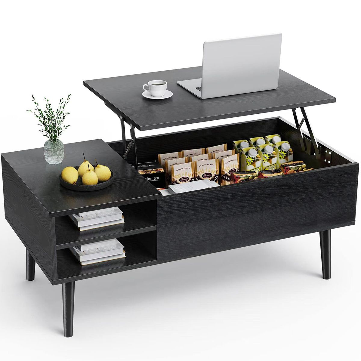 Coffee Table Lift Top Side Table Home Office Center Table Storage Shelves