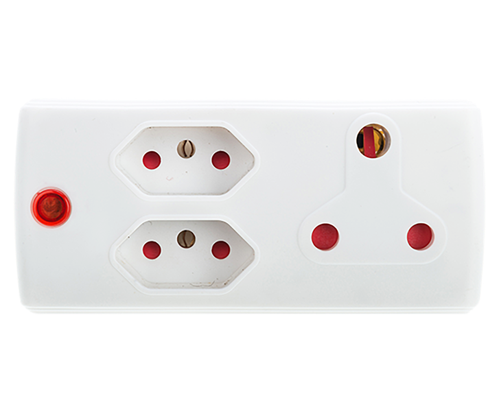 Electricmate 1x16Amp+2x5Amp 3Pin Adaptor - White