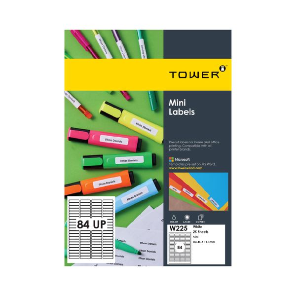 Tower A4 Self Adhesive Printable Labels - 25 Sheets