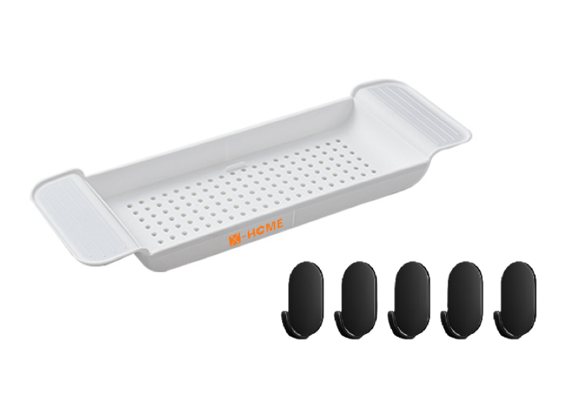 X-HOME Bath Caddy Tray Extendable Multi-Purpose &amp; 5 Towel Hooks Combo