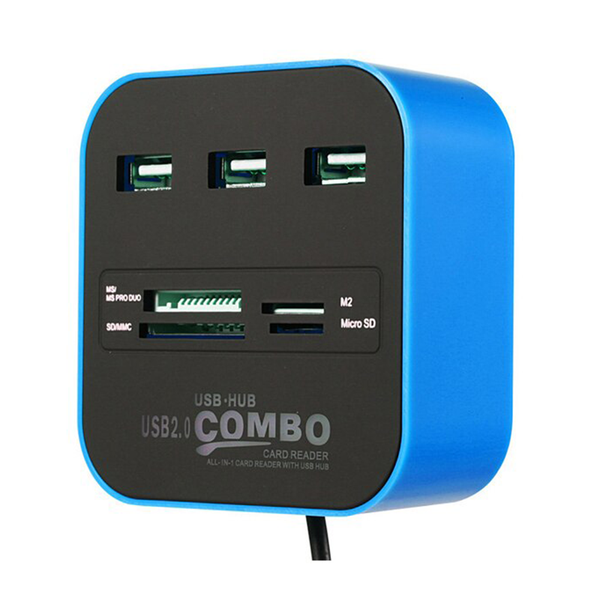 USB 2.0 HUB &amp; Card Reader - Black &amp; Blue
