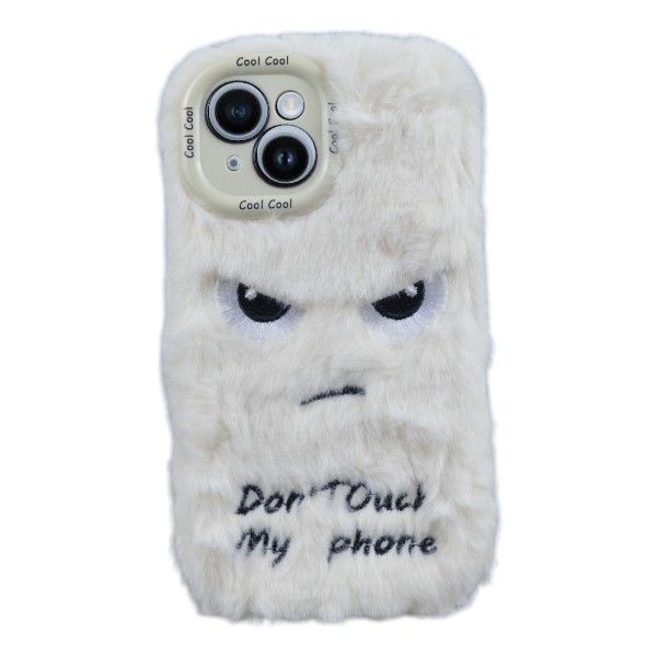 Fluffy "Don't Touch My Phone" Phone Case Compatible With IPH14 Pro - White