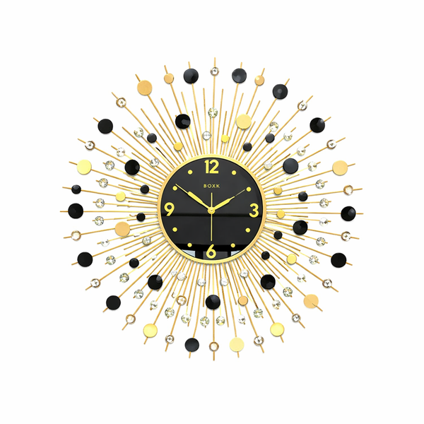 Gold &amp; Black Wall Clock - Modern, Silent, Large