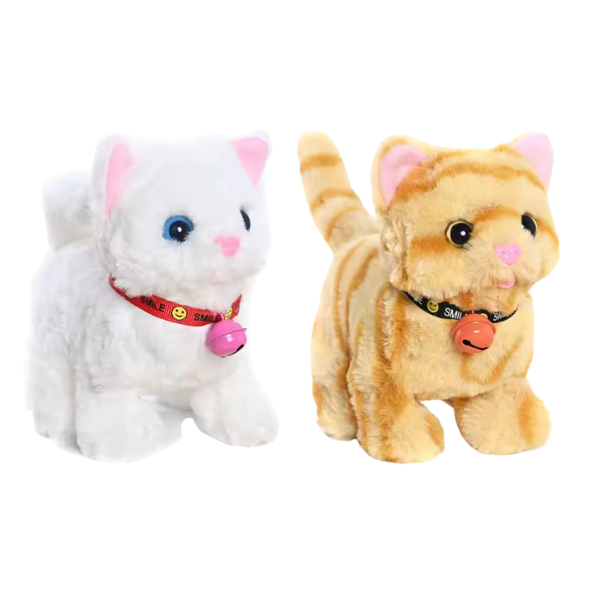 Fluffy Walking, Meowing &amp; Tail Wagging Kitten - White &amp; TieDye Pink - 2-piece