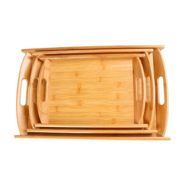 3 Piece Bamboo Rectangular Tea Serving Tray