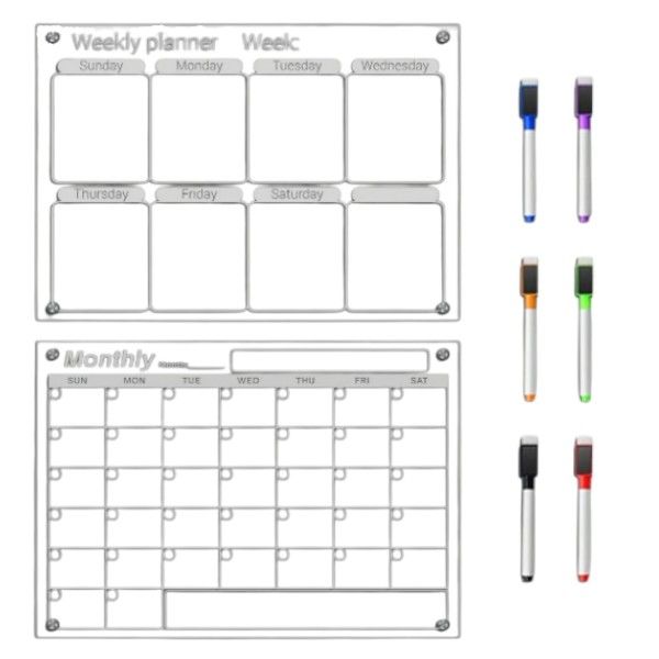 Magnetic Weekly &amp; Monthly Calendar Planner Writing Boards With 6 Markers