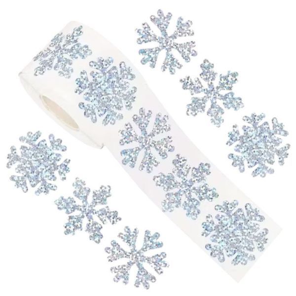 500pcs Glitter Snowflake Sticker Roll - Sparkly Winter/Christmas Stickers