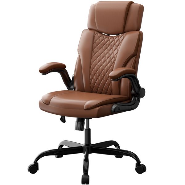 Large Headrest Work Chair with Flip-up Armrest 360 Swivel Office Chair