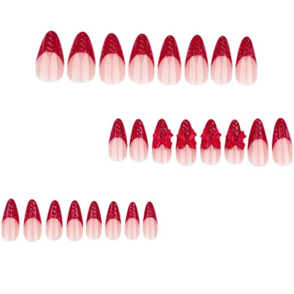3D Red Bow Nail Art French Christmas False Nails