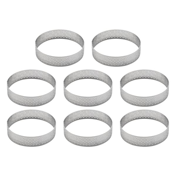 8Pcs Stainless Steel Tart Ring, Heat-Resistant Perforated Cake Mousse Ring