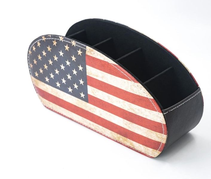 Remote Control Holder, Vintage American Flag Desktop Organizer Caddy
