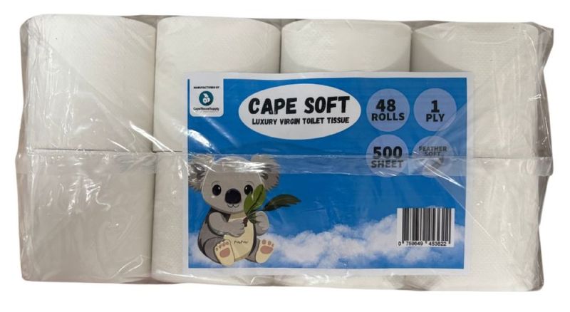 Cape Soft Luxury Virgin Toilet Paper 1 Ply 500 Sheets 48 Rolls