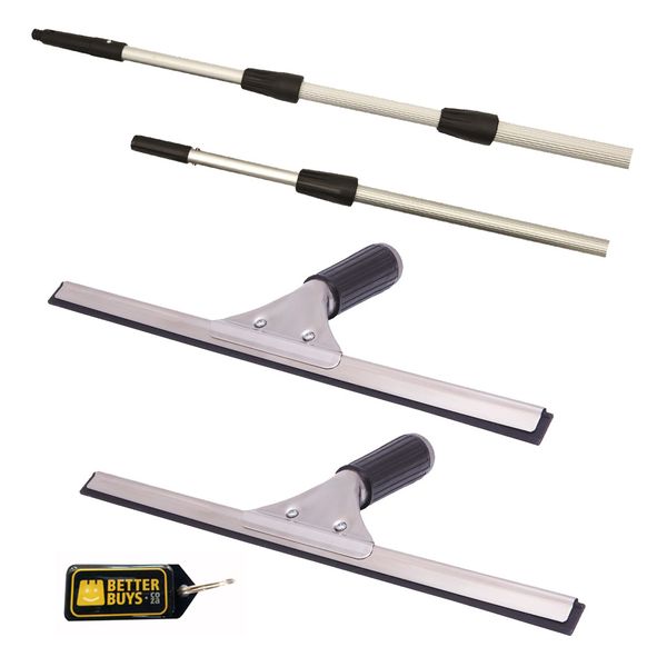 2 x 35cm Window Squeegee Heads &amp; 2.4 Metre Telepole E-Line &amp; Key Holder