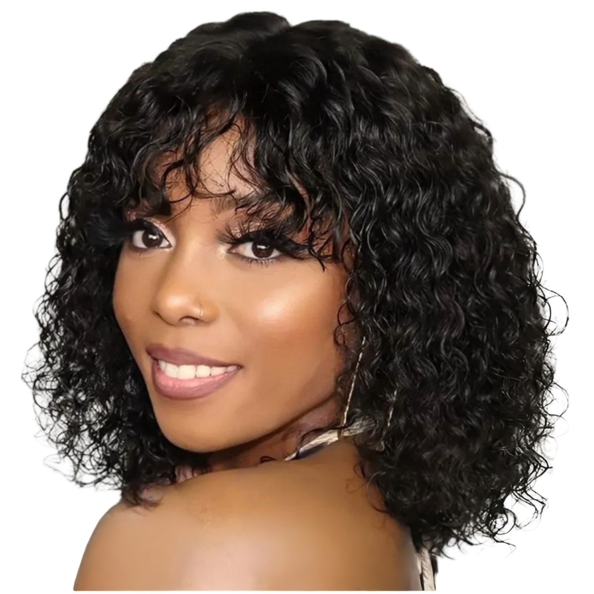 Luvée 10-inch Bob Water Wave Fringe Wig Human Hair