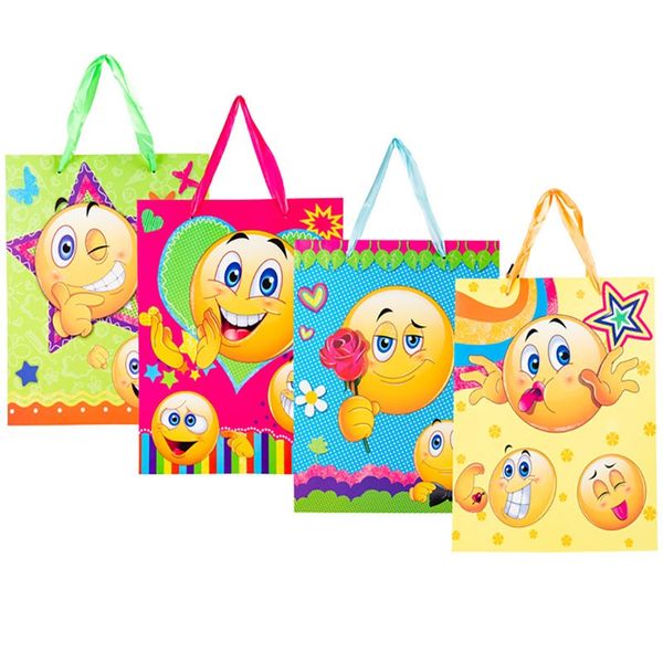 Bulk Pack x 8 Gift-Bag Paper Large Emoji Glitter 26x 32cm