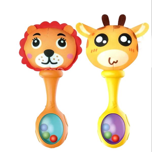 Lion &amp; Giraffe Baby Rattle Set: Soft Sensory Play Toy