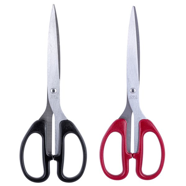 Deli Scissors 210mm PP Handle left or right handed. Red &amp; Black