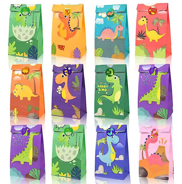 Roar with Fun -24-Piece Dinosaur Paper Gift &amp; Party Favour Bags with Stickers