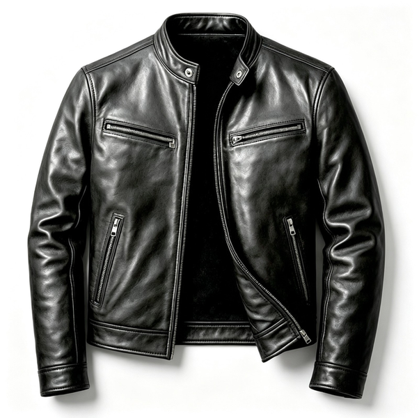 Men Classic Stand Collar Faux Leather Biker Jacket With Multi Zipper