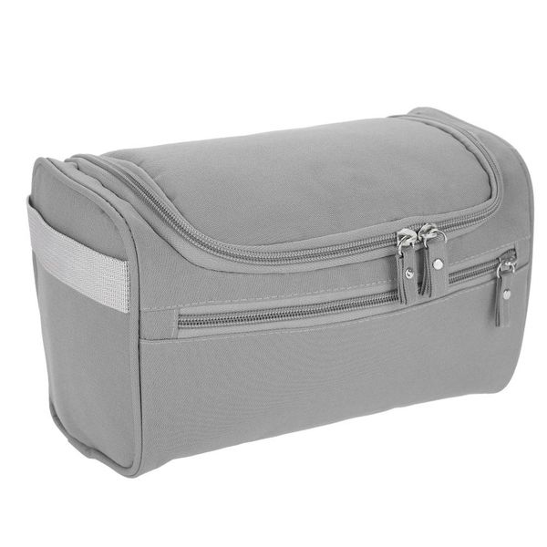 Portable Waterproof Cosmetic Bag with Hook for Travel Storage Grey