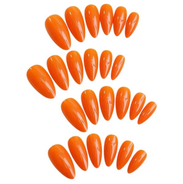 24 Piece - Long Almond Solid Glossy Acrylic Nails - Orange