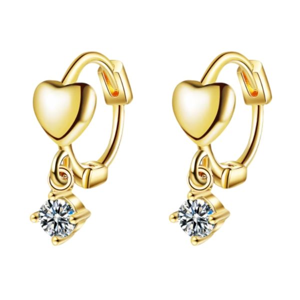 Women Gold Plated Cubic Zirconia Heart 925 Sterling Silver Hoop Earrings