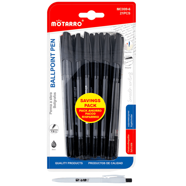 21Pcs Quality Black Easy Grip Easy Hitch Ballpoint Pens With ReVibe Pen