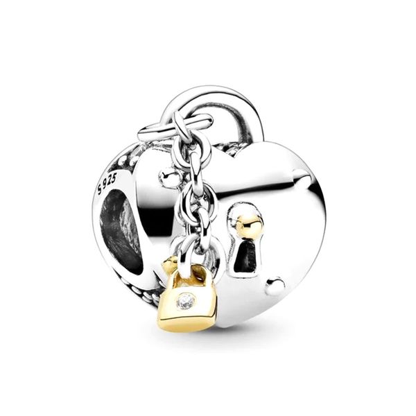 925 Sterling Silver Heart with lock Bracelet Charm / Pendant