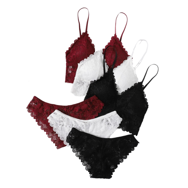 Edendiva 3 Sets Floral Lace Lingerie