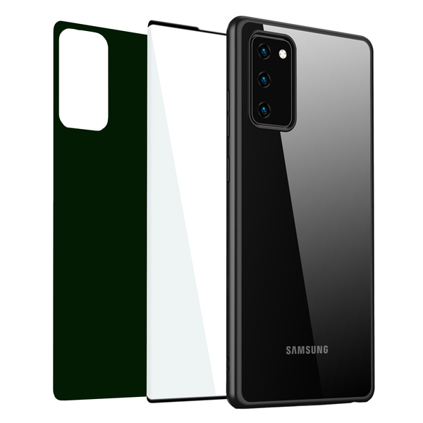 3 in 1 kit for Samsung Note 20 - Case, 9H Glass and Matte White Skin