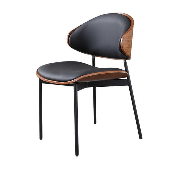 Modern Curved Wood and Faux Leather Dining Chair
