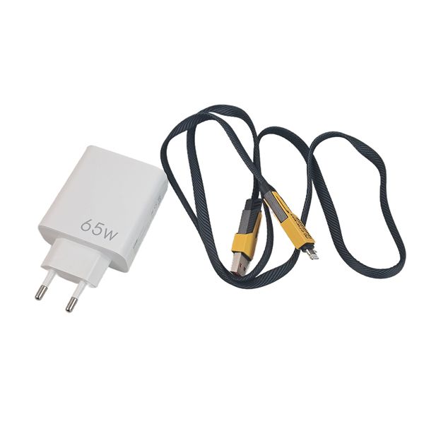 65W 5-Port Fast Wall Charger &amp; 4-in-1 Braided Charging Cable
