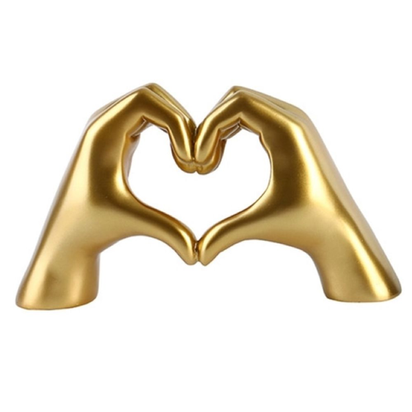 Gold Resin Heart Hands Sculpture for Home Tabletop Ornaments (25x15cm)