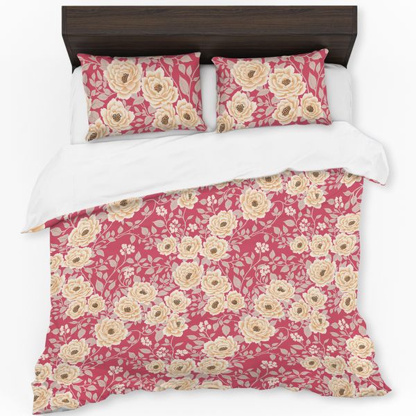 Beige &amp; Pink Peony Duvet Cover Set
