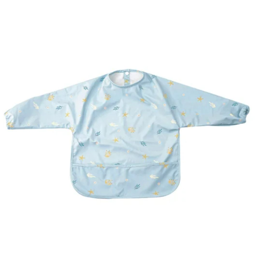 Long Sleeve Feeding And Messing Play Bibs Light Blue Under The Sea